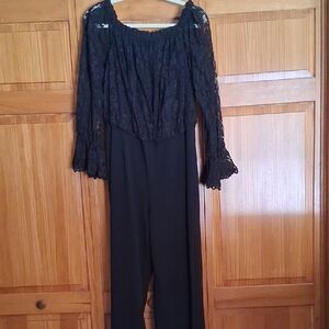 Adrianna Papell Black Lace Off-Shoulder Jumpsuit